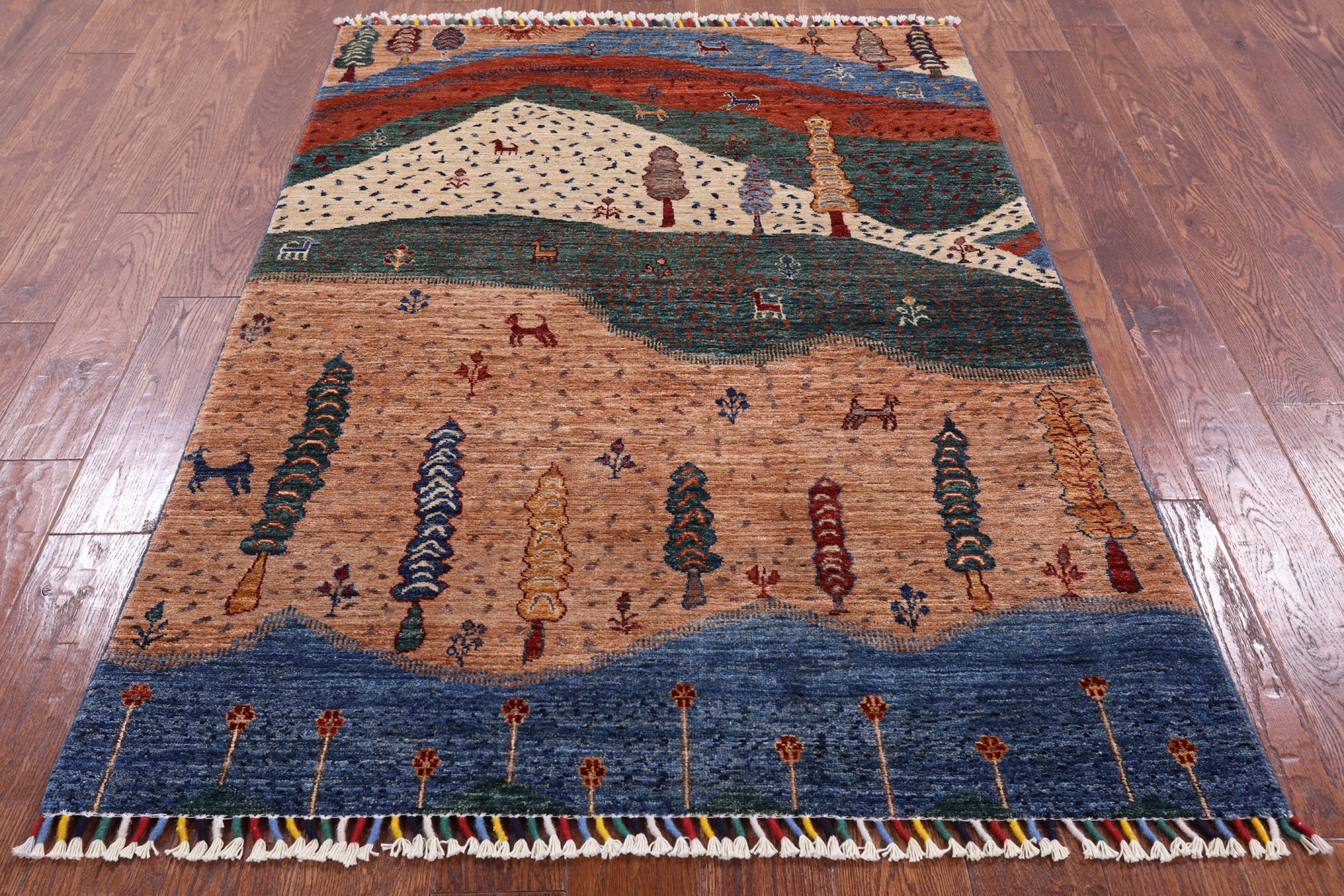 Persian Gabbeh Handmade Wool Rug - 4' 0" X 5' 8" - Golden Nile