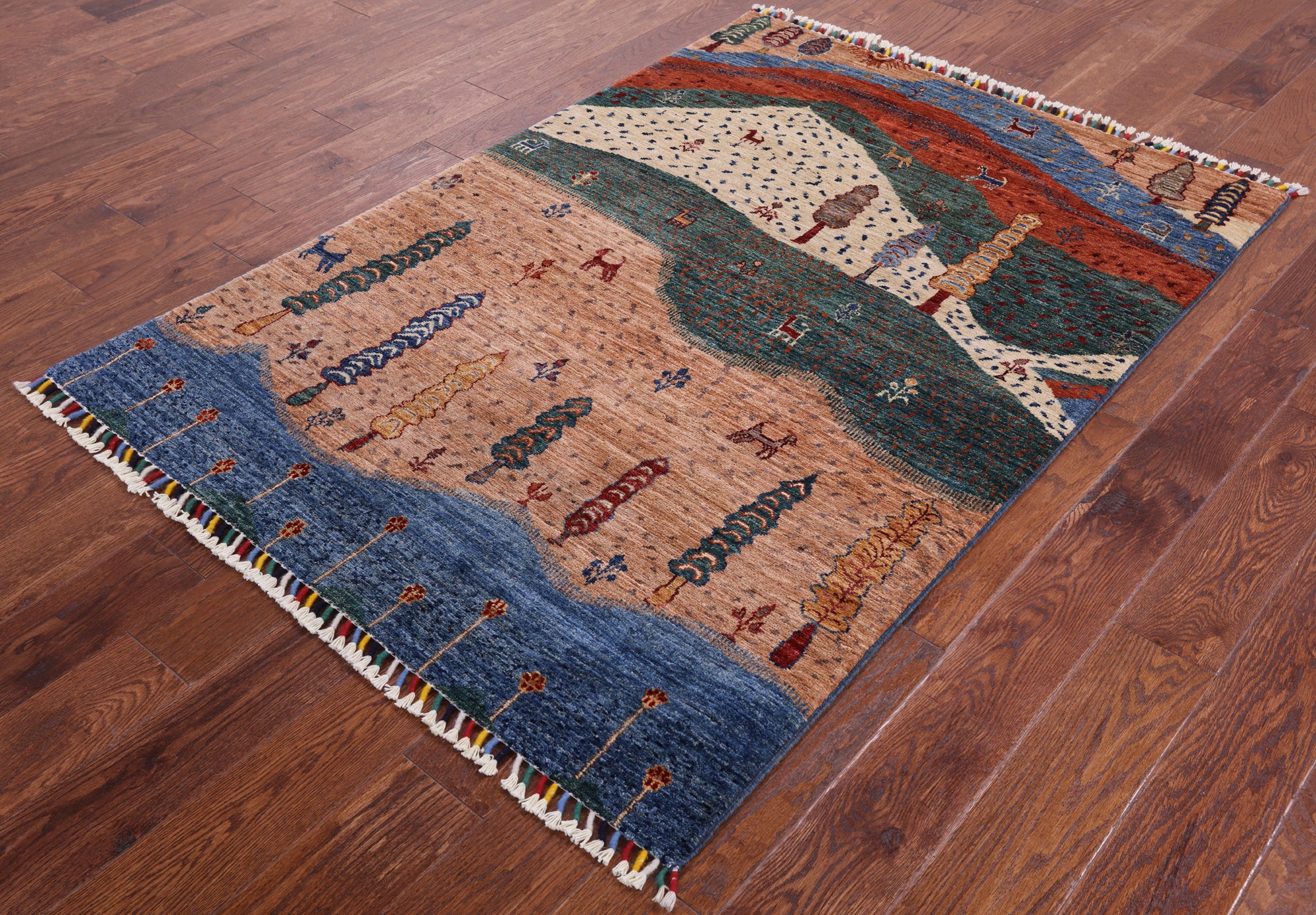 Persian Gabbeh Handmade Wool Rug - 4' 0" X 5' 8" - Golden Nile
