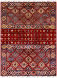Red Tribal Khorjin Persian Gabbeh Handmade Rug - 4' 11" X 6' 7" - Golden Nile