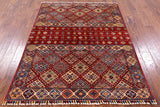 Red Tribal Khorjin Persian Gabbeh Handmade Rug - 4' 11" X 6' 7" - Golden Nile