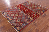 Red Tribal Khorjin Persian Gabbeh Handmade Rug - 4' 11" X 6' 7" - Golden Nile