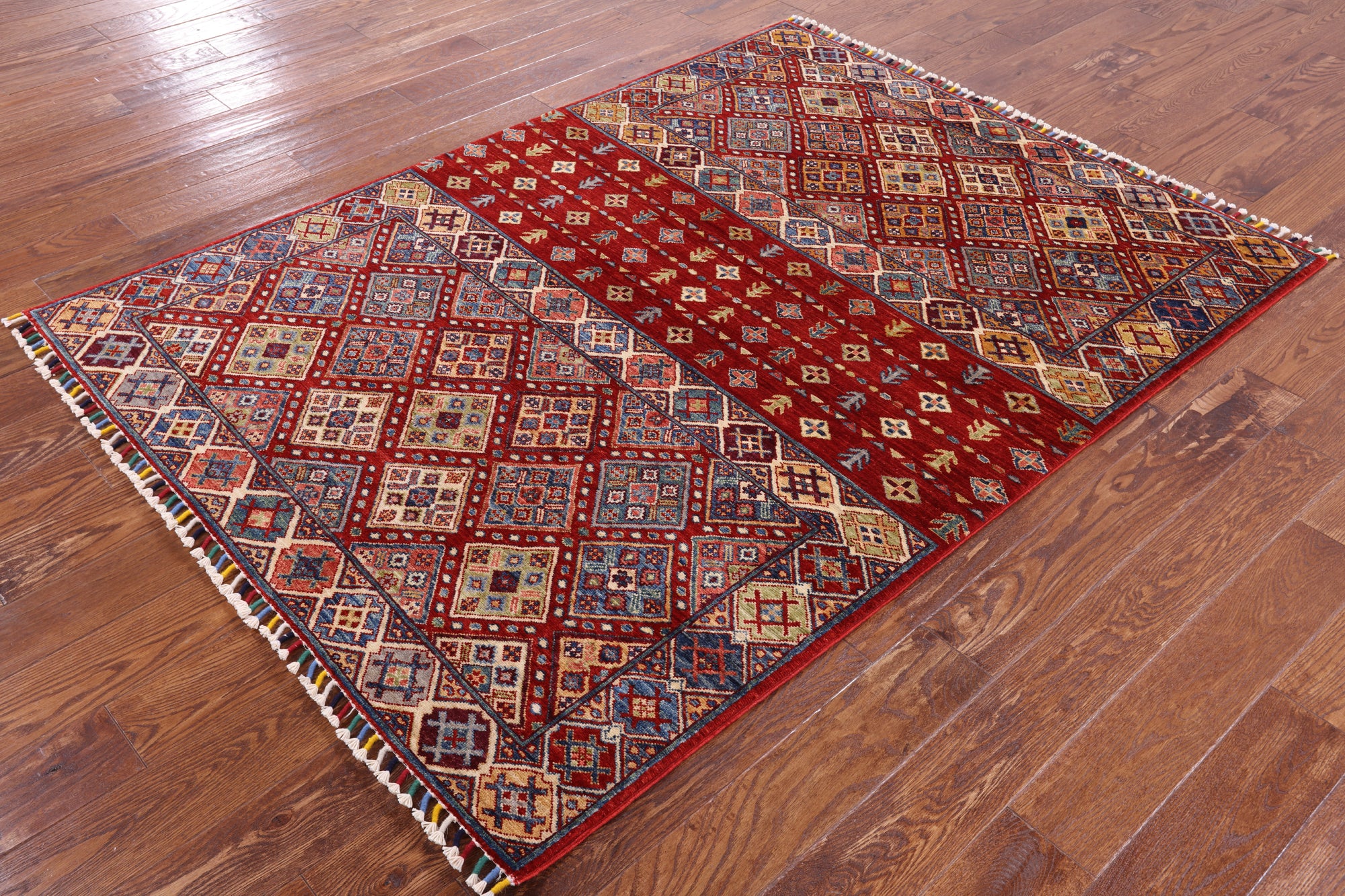 Red Tribal Khorjin Persian Gabbeh Handmade Rug - 4' 11" X 6' 7" - Golden Nile