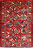 Red Turkmen Ersari Handmade Wool Rug - 6' 7" X 9' 7" - Golden Nile