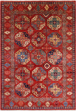 Red Turkmen Ersari Handmade Wool Rug - 6' 7" X 9' 9" - Golden Nile