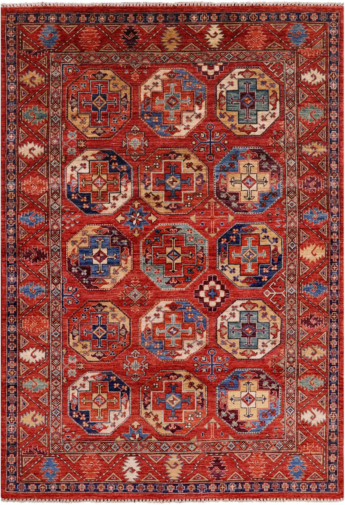Red Turkmen Ersari Handmade Wool Rug - 5' 6" X 7' 11" - Golden Nile