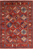 Red Turkmen Ersari Handmade Wool Rug - 5' 6" X 7' 11" - Golden Nile