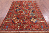 Red Turkmen Ersari Handmade Wool Rug - 5' 6" X 7' 11" - Golden Nile