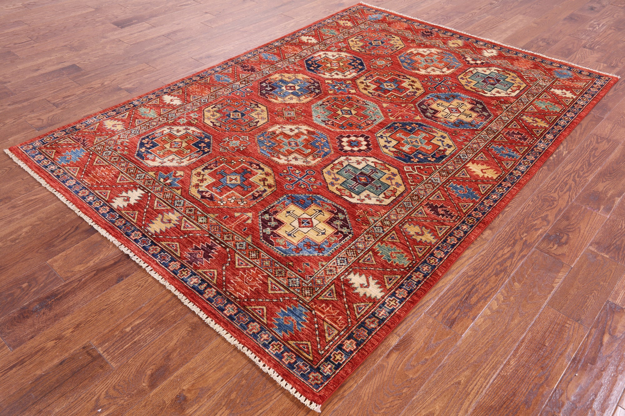 Red Turkmen Ersari Handmade Wool Rug - 5' 6" X 7' 11" - Golden Nile