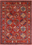 Red Turkmen Ersari Hand Knotted Wool Rug - 5' 9" X 8' 2" - Golden Nile