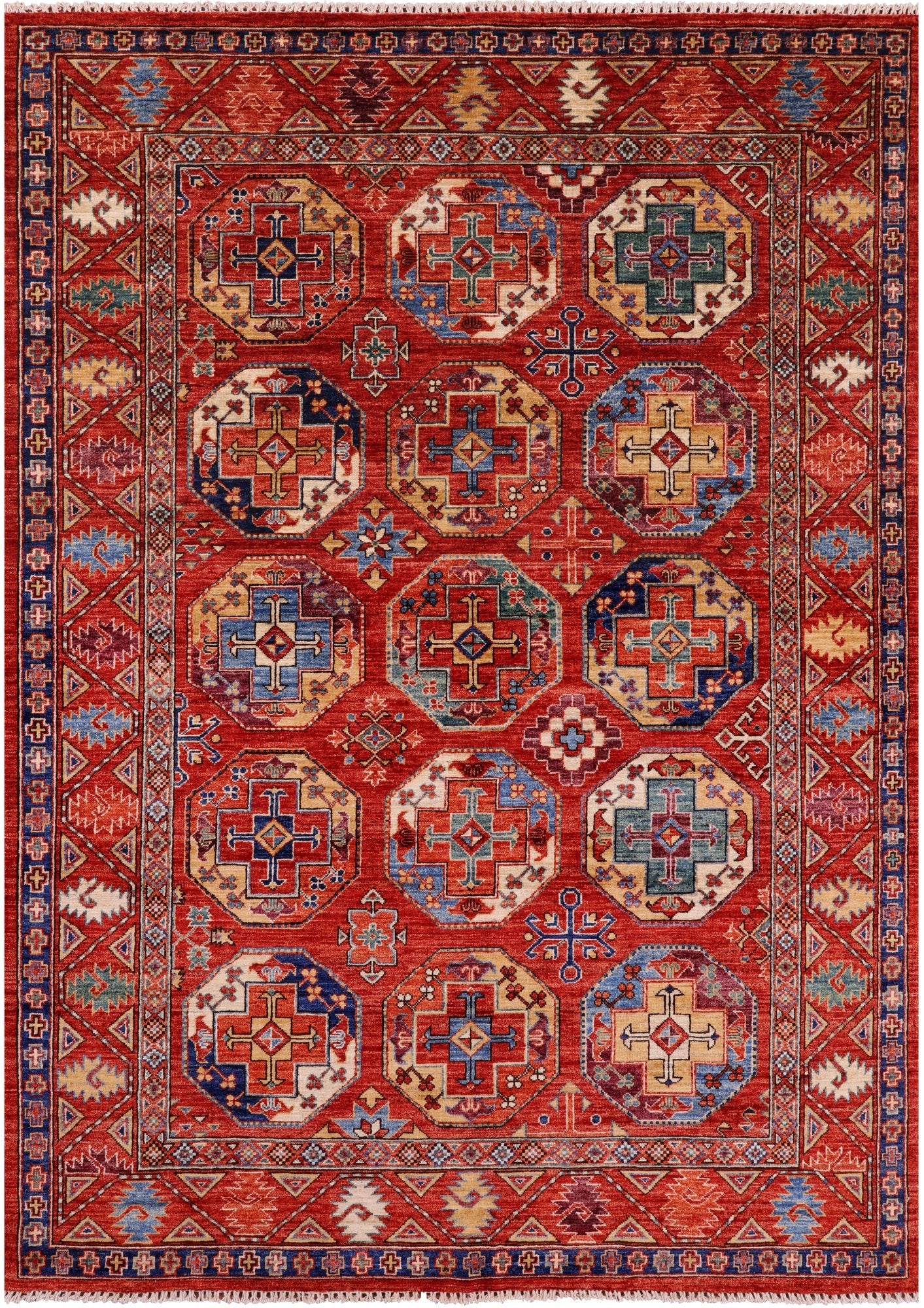 Red Turkmen Ersari Hand Knotted Wool Rug - 5' 9" X 8' 2" - Golden Nile