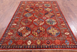 Red Turkmen Ersari Hand Knotted Wool Rug - 5' 9" X 8' 2" - Golden Nile