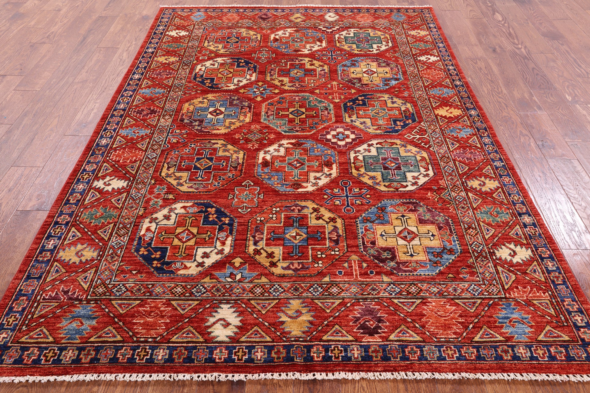 Red Turkmen Ersari Hand Knotted Wool Rug - 5' 9" X 8' 2" - Golden Nile