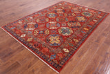 Red Turkmen Ersari Hand Knotted Wool Rug - 5' 9" X 8' 2" - Golden Nile