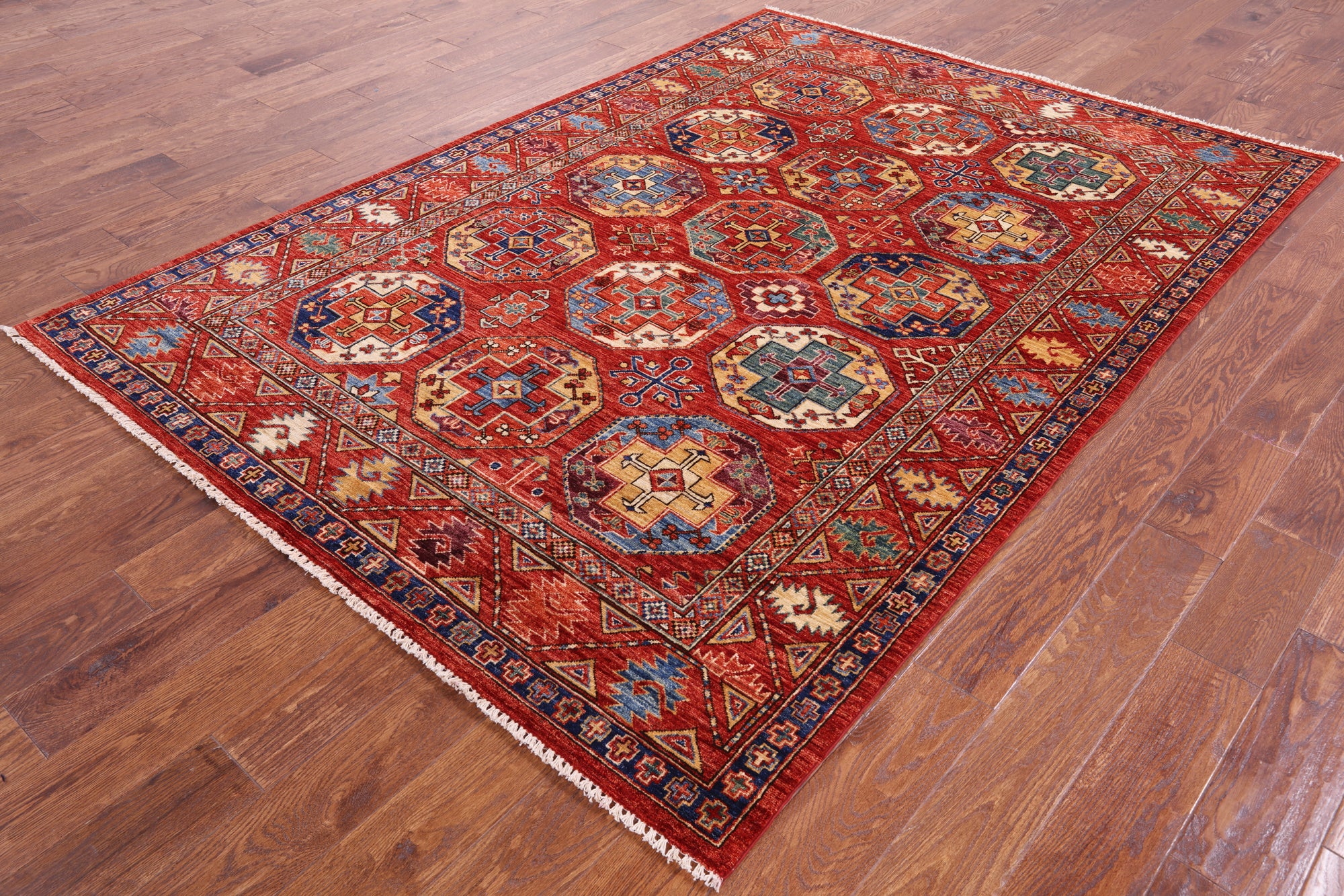 Red Turkmen Ersari Hand Knotted Wool Rug - 5' 9" X 8' 2" - Golden Nile