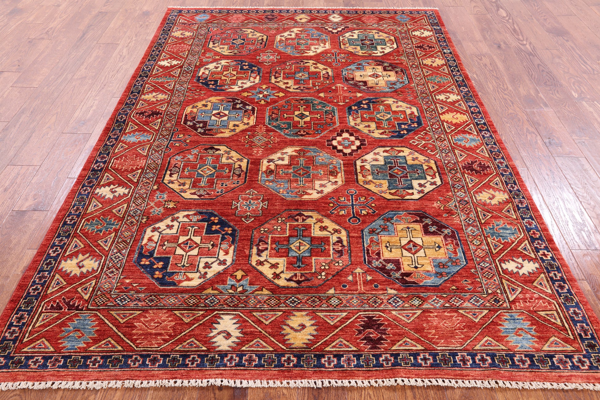 Red Turkmen Ersari Handmade Wool Rug - 5' 7" X 7' 10" - Golden Nile