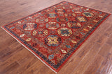 Red Turkmen Ersari Handmade Wool Rug - 5' 7" X 7' 10" - Golden Nile