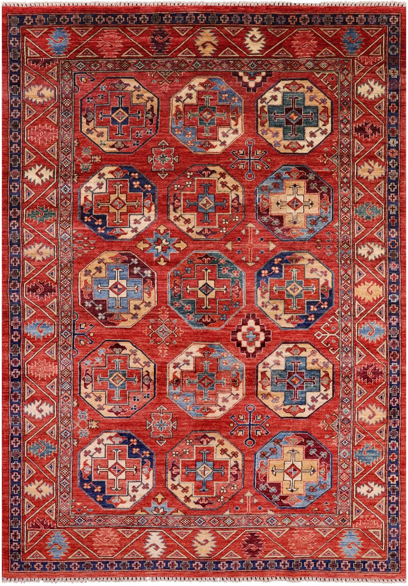 Red Turkmen Ersari Handmade Wool Rug - 5' 7" X 7' 10" - Golden Nile