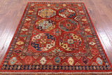 Red Turkmen Ersari Hand Knotted Wool Rug - 5' 0" X 6' 8" - Golden Nile