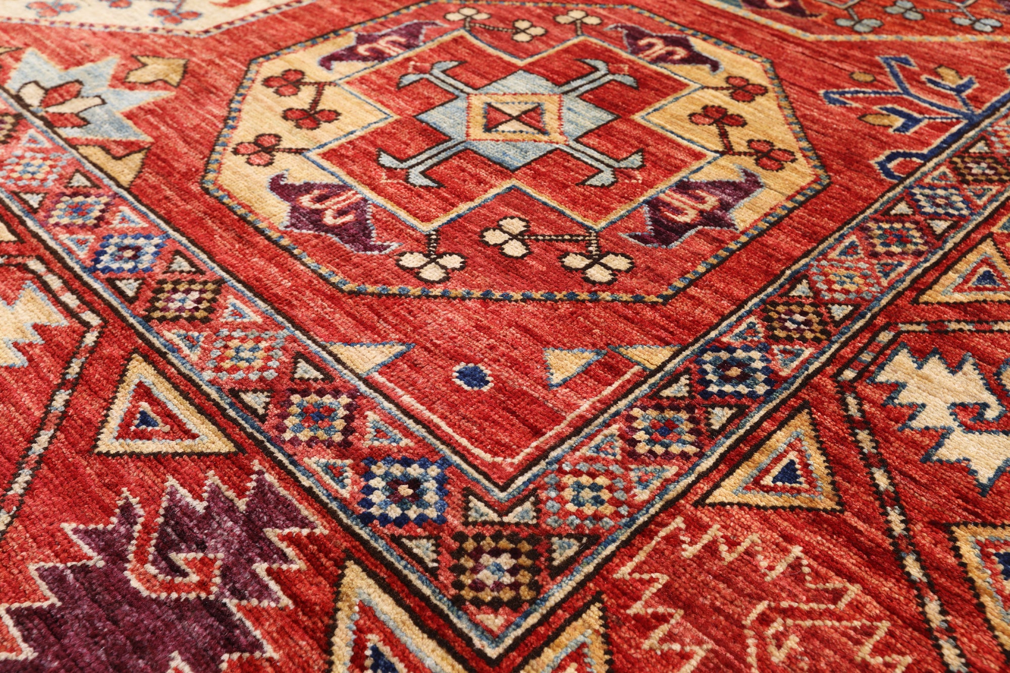 Red Turkmen Ersari Hand Knotted Wool Rug - 5' 0" X 6' 8" - Golden Nile