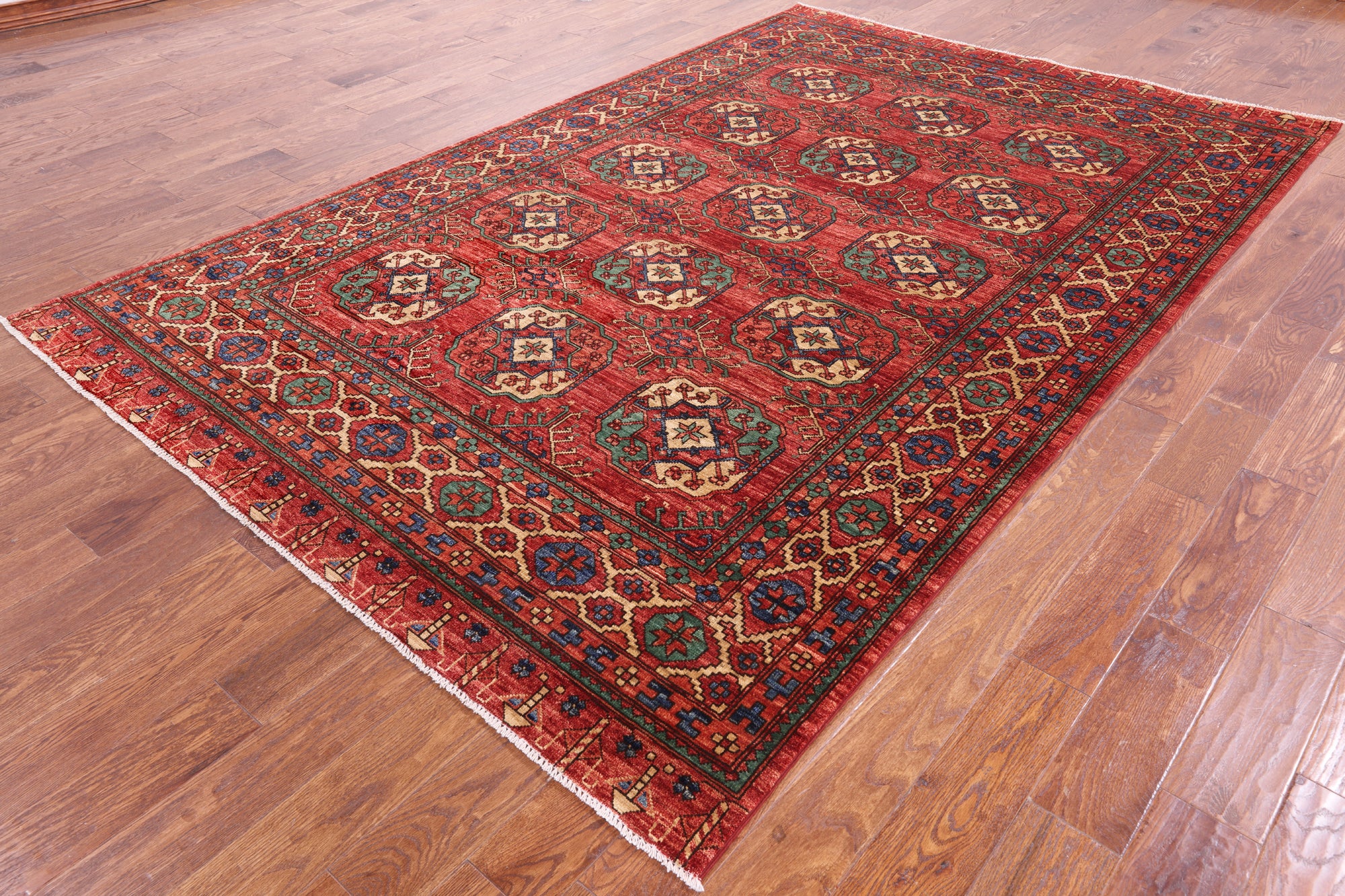 Red Turkmen Ersari Handmade Wool Rug - 6' 7" X 10' 2" - Golden Nile