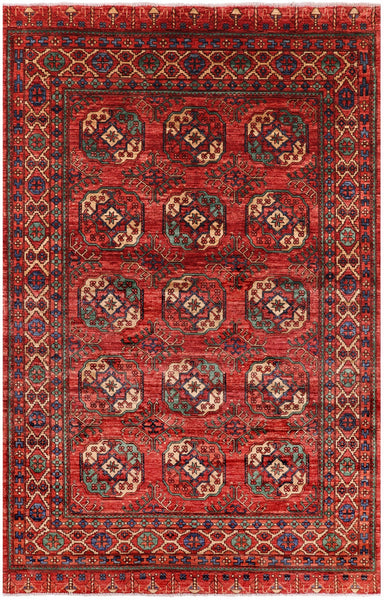 Red Turkmen Ersari Handmade Wool Rug - 6' 7" X 10' 2" - Golden Nile