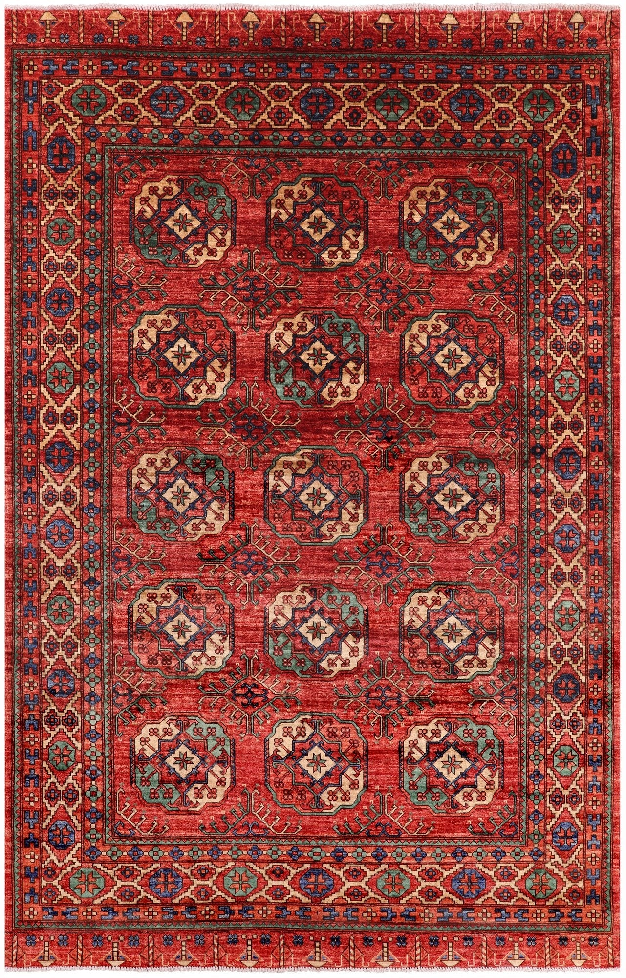 Red Turkmen Ersari Handmade Wool Rug - 6' 7" X 10' 2" - Golden Nile