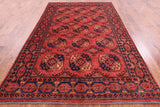 Red Turkmen Ersari Handmade Wool On Wool Rug - 6' 5" X 10' 0" - Golden Nile