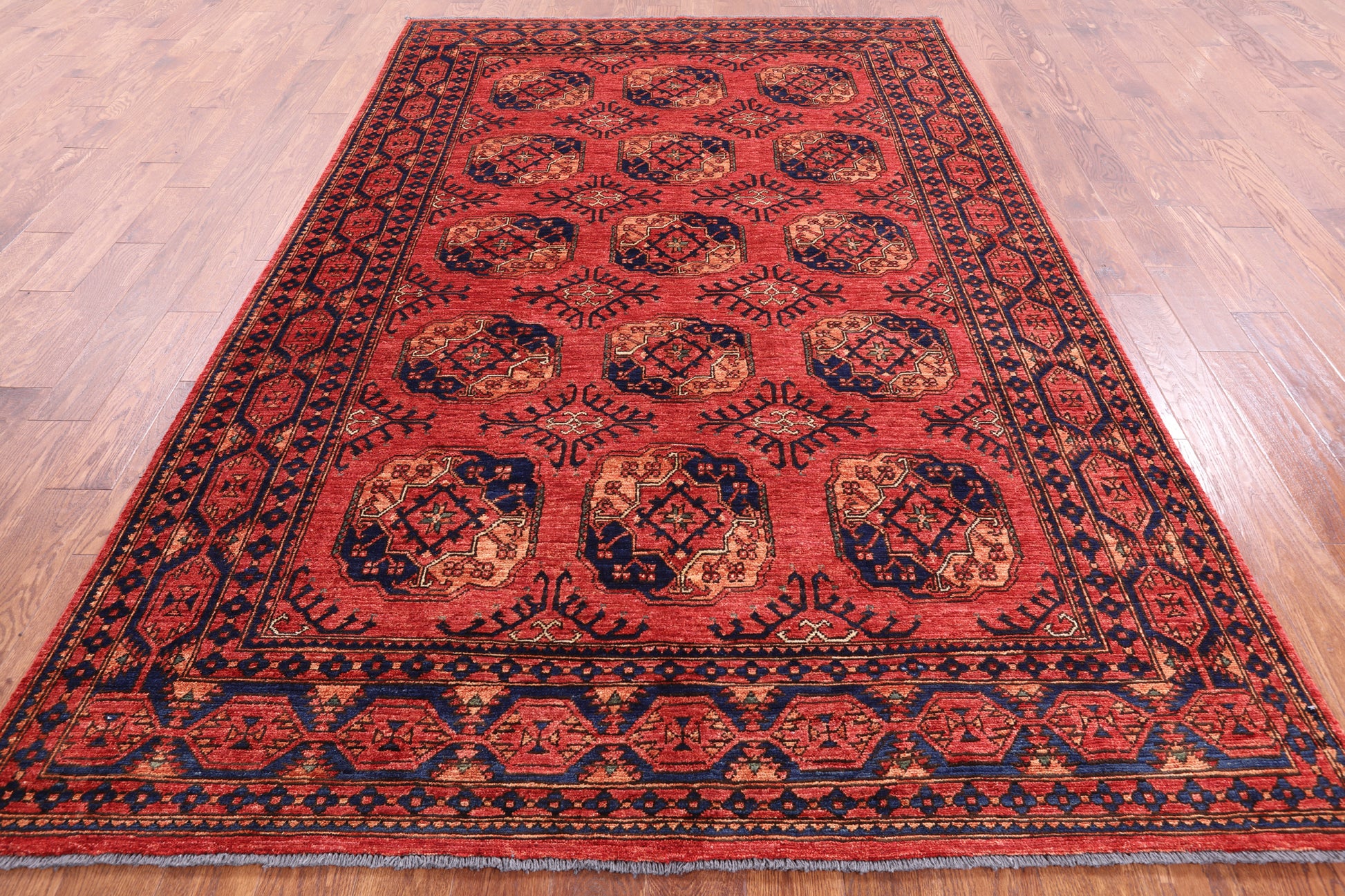 Red Turkmen Ersari Handmade Wool On Wool Rug - 6' 5" X 10' 0" - Golden Nile