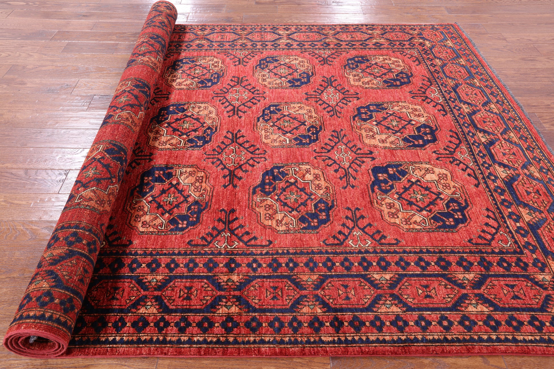 Red Turkmen Ersari Handmade Wool On Wool Rug - 6' 5" X 10' 0" - Golden Nile