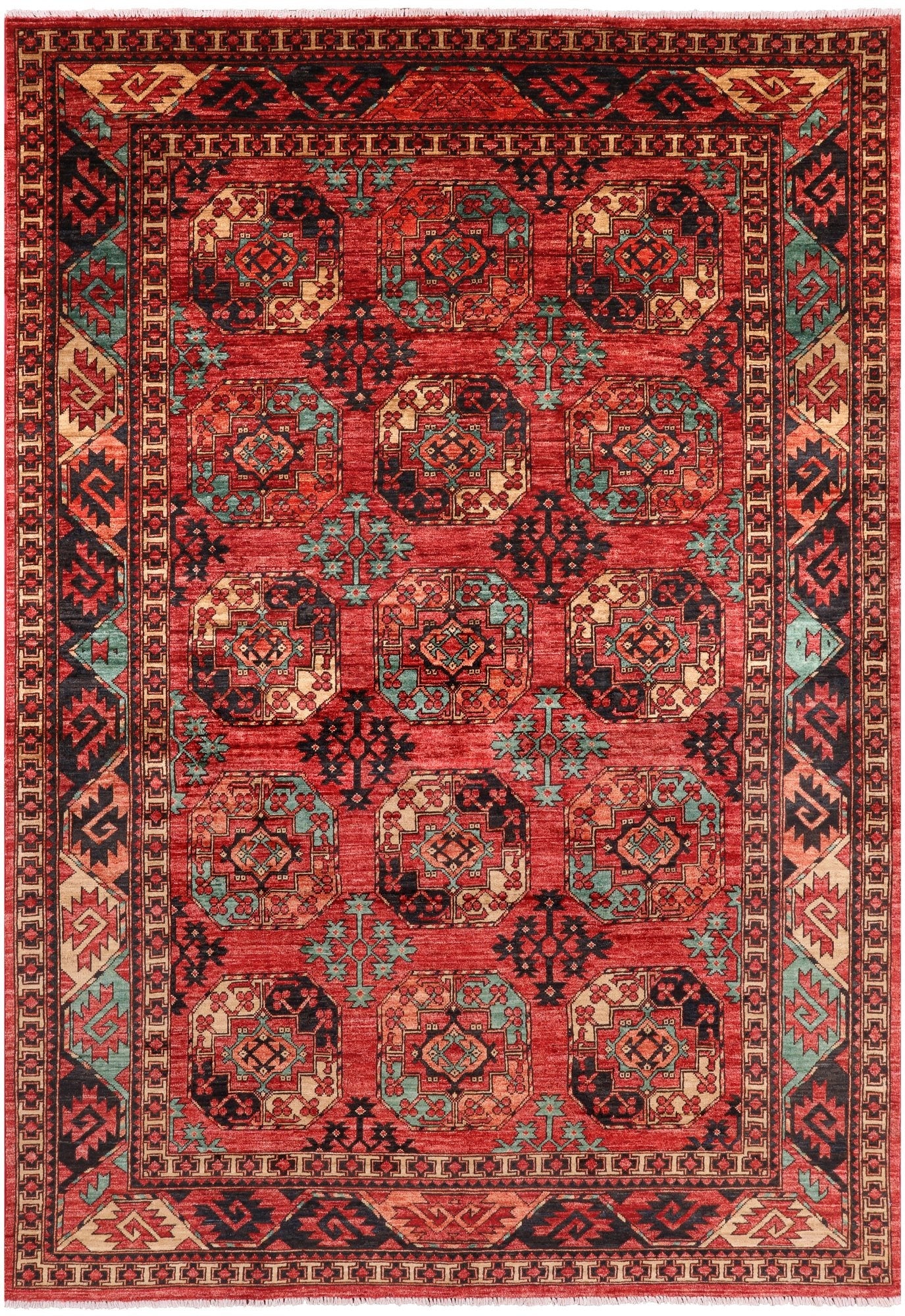 Red Turkmen Ersari Handmade Wool Rug - 6' 6" X 9' 4" - Golden Nile