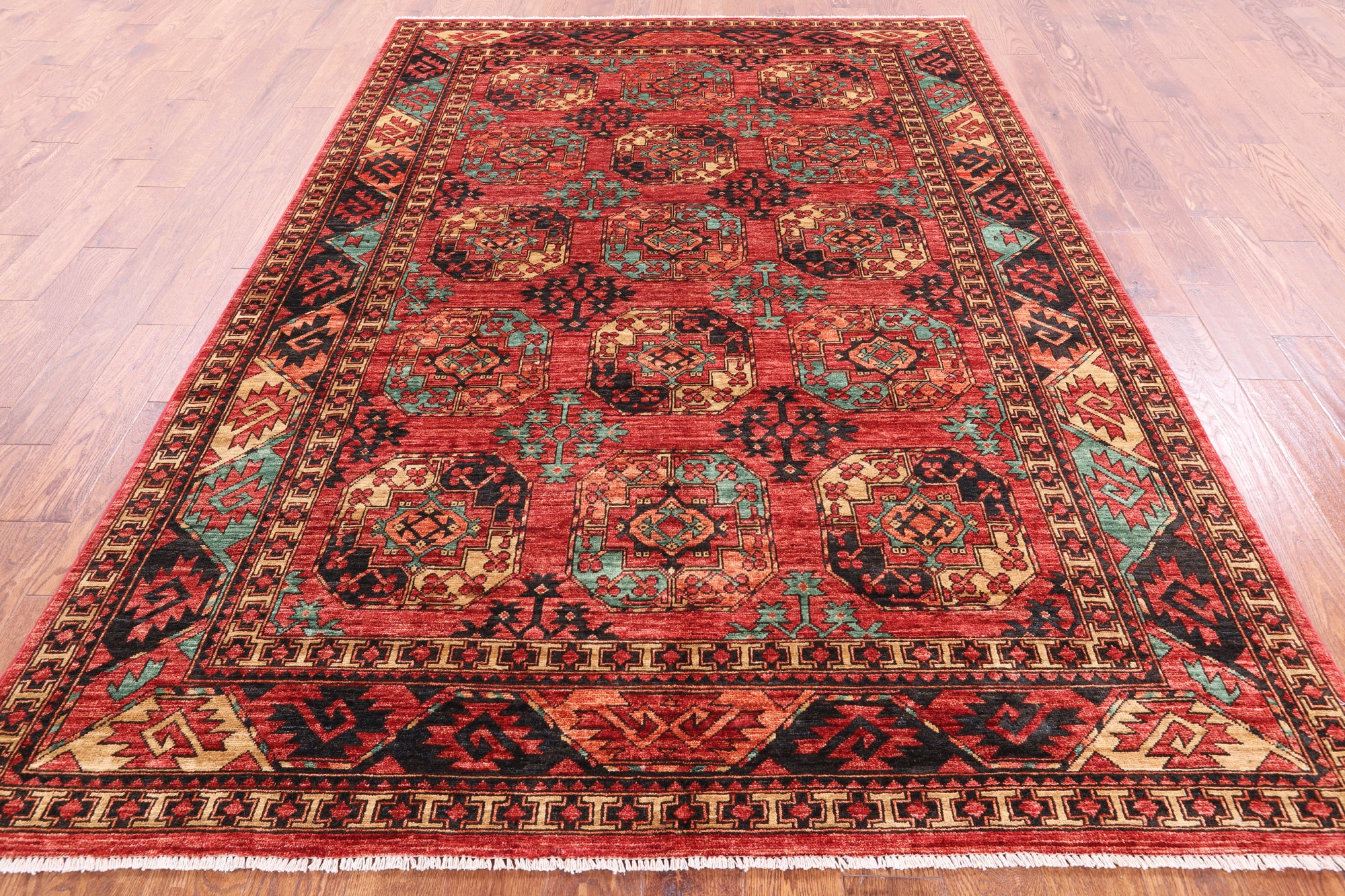 Red Turkmen Ersari Handmade Wool Rug - 6' 6" X 9' 4" - Golden Nile