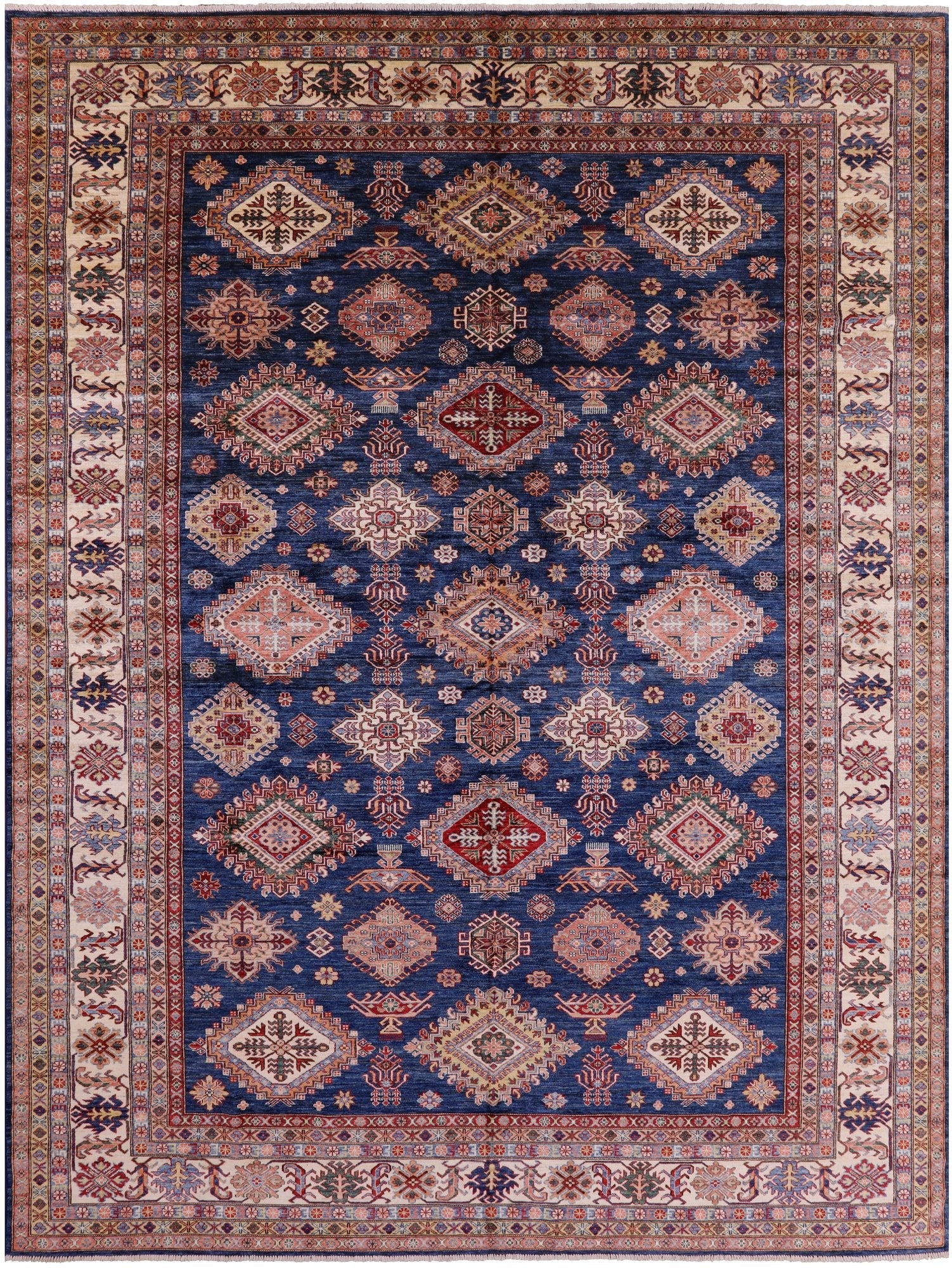 Blue Super Kazak Hand Knotted Wool Rug - 10' 1" X 13' 1" - Golden Nile