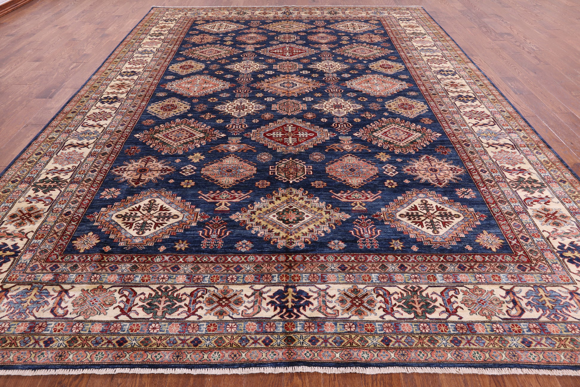 Blue Super Kazak Hand Knotted Wool Rug - 10' 1" X 13' 1" - Golden Nile