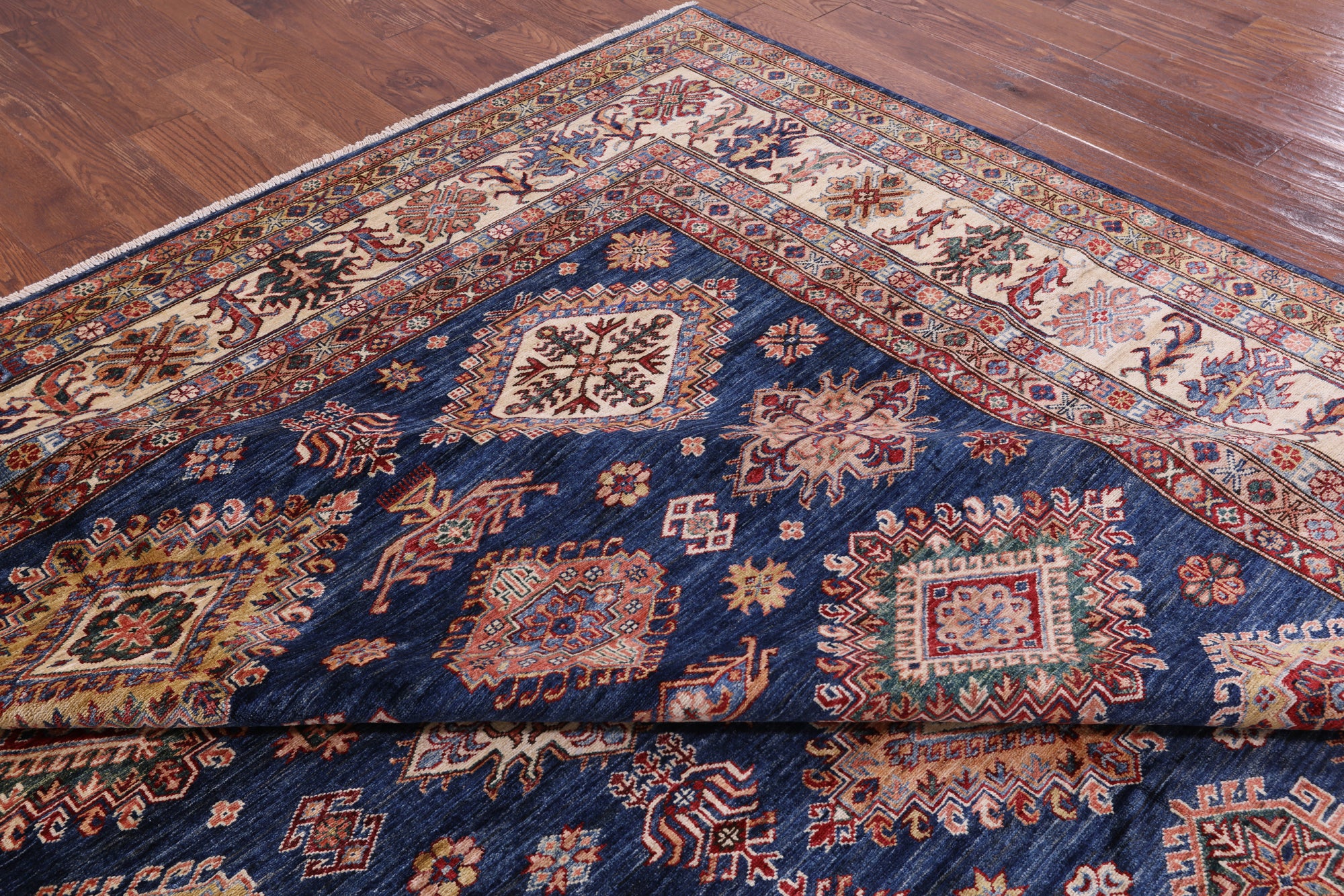 Blue Super Kazak Hand Knotted Wool Rug - 10' 1" X 13' 1" - Golden Nile