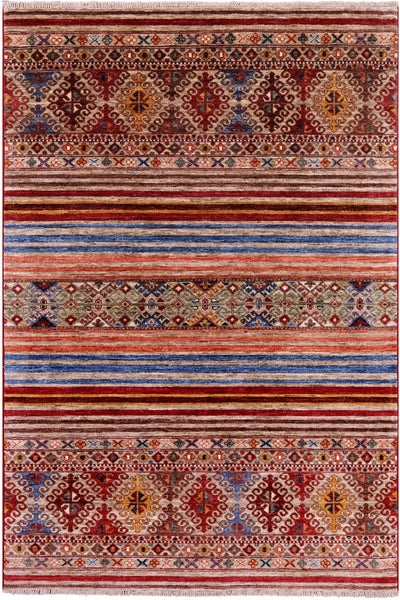 Khorjin Persian Gabbeh Handmade Wool Rug - 4' 0" X 6' 0" - Golden Nile