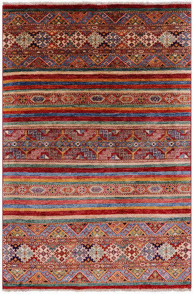 Khorjin Persian Gabbeh Handmade Wool Rug - 4' X 6' 2" - Golden Nile