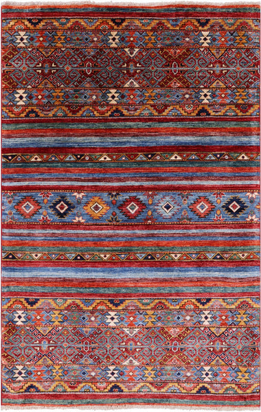 Khorjin Persian Gabbeh Hand Knotted Wool Rug - 3' 10" X 6' 0" - Golden Nile
