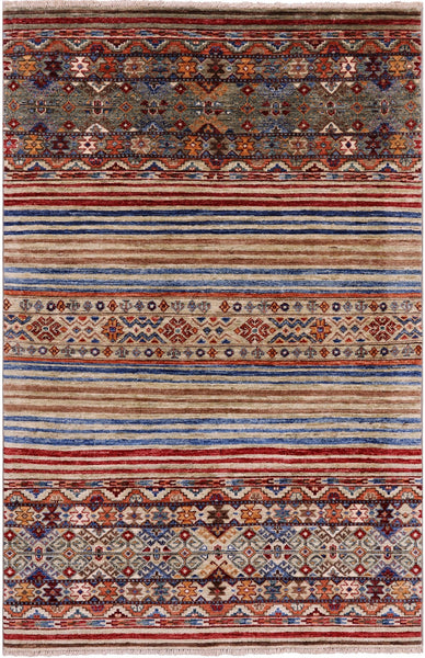 Khorjin Persian Gabbeh Handmade Wool Rug - 4' 0" X 6' 2" - Golden Nile