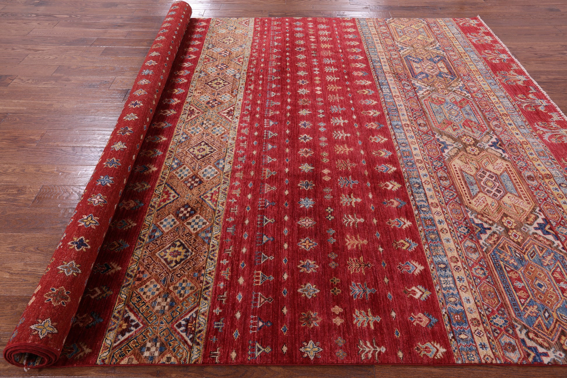 Red Tribal Khorjin Persian Gabbeh Hand Knotted Wool Rug - 8' 2" X 11' 6" - Golden Nile