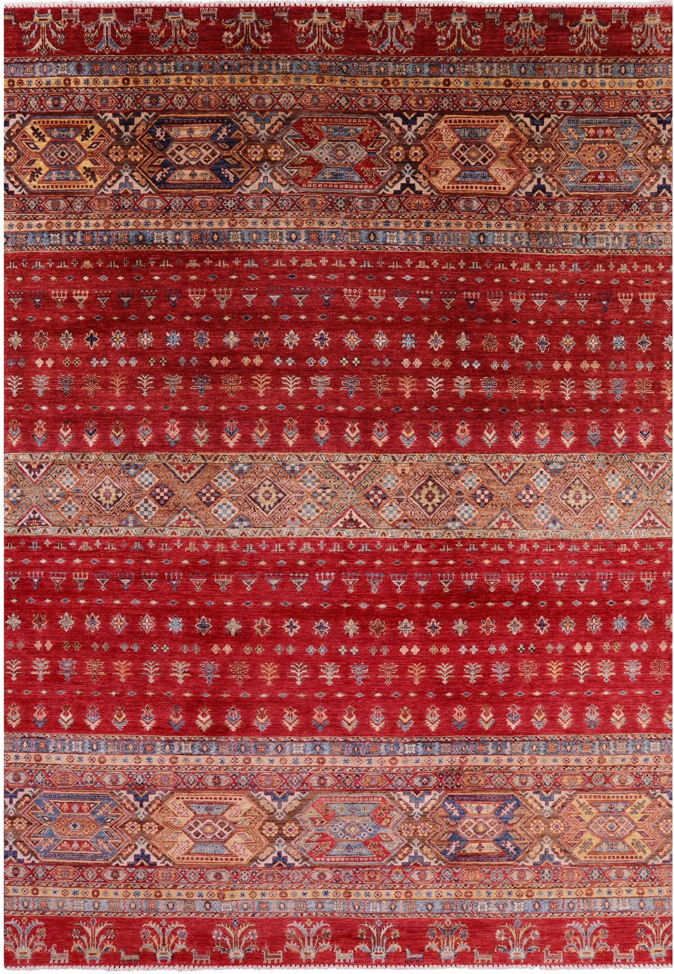 Red Tribal Khorjin Persian Gabbeh Hand Knotted Wool Rug - 8' 2" X 11' 6" - Golden Nile