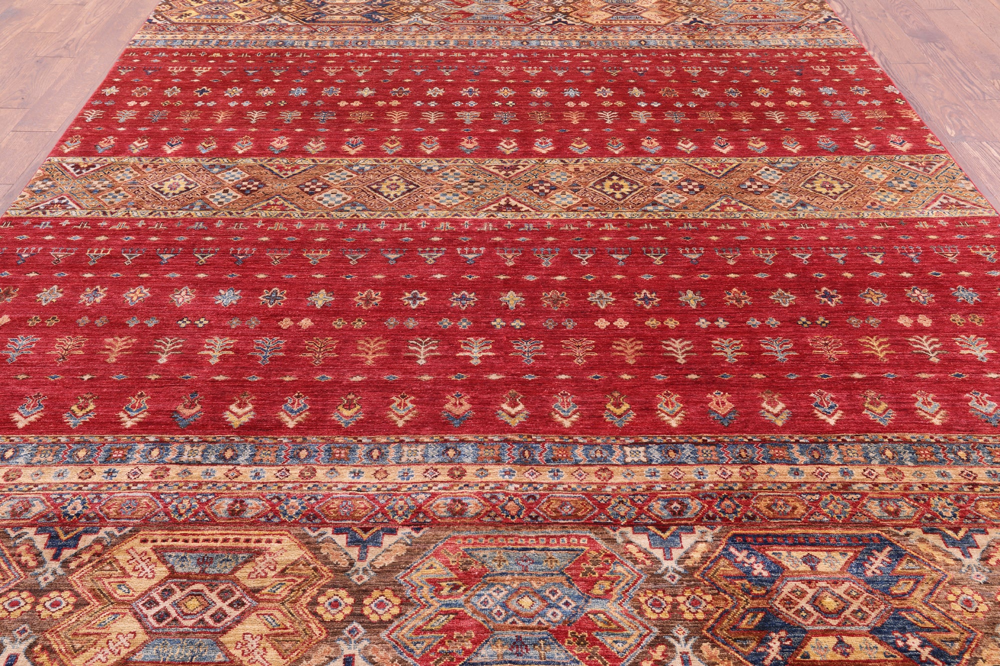 Red Tribal Khorjin Persian Gabbeh Hand Knotted Wool Rug - 8' 2" X 11' 6" - Golden Nile
