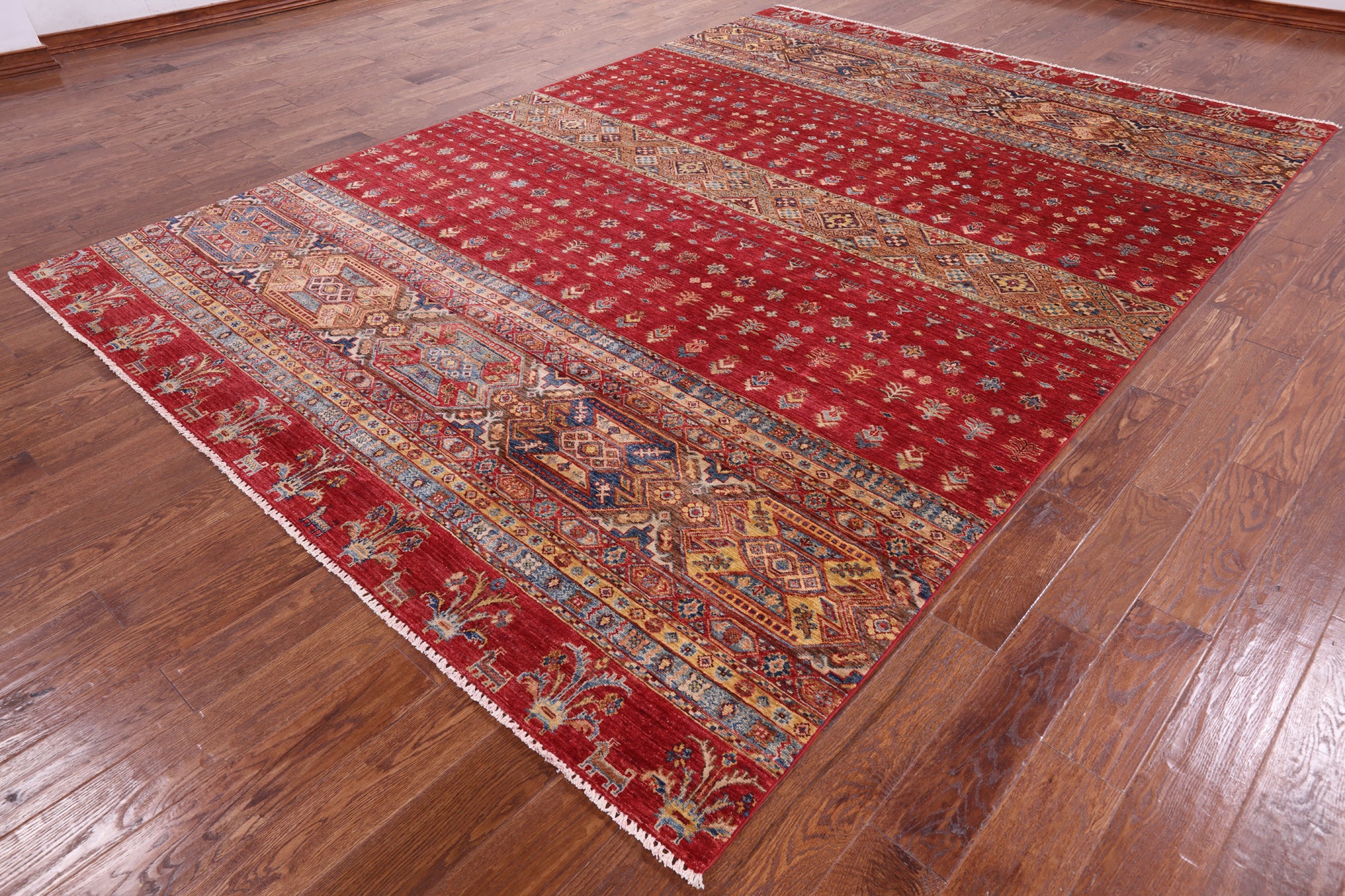 Red Tribal Khorjin Persian Gabbeh Hand Knotted Wool Rug - 8' 2" X 11' 6" - Golden Nile