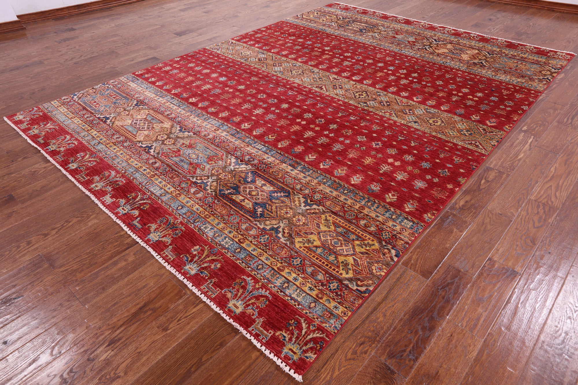 Red Tribal Khorjin Persian Gabbeh Hand Knotted Wool Rug - 8' 2" X 11' 6" - Golden Nile