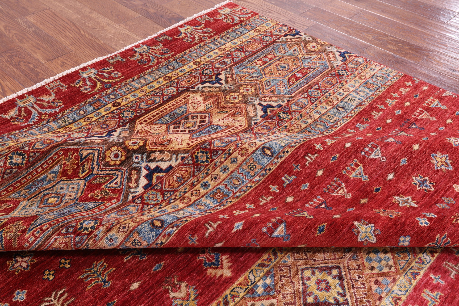 Red Tribal Khorjin Persian Gabbeh Hand Knotted Wool Rug - 8' 2" X 11' 6" - Golden Nile