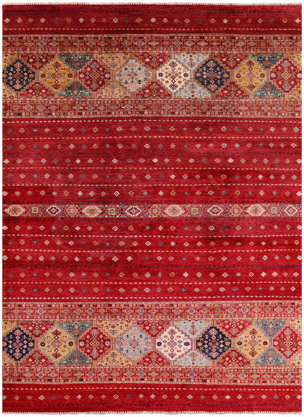 Red Khorjin Persian Gabbeh Hand Knotted Wool Rug - 8' 3" X 11' 4" - Golden Nile