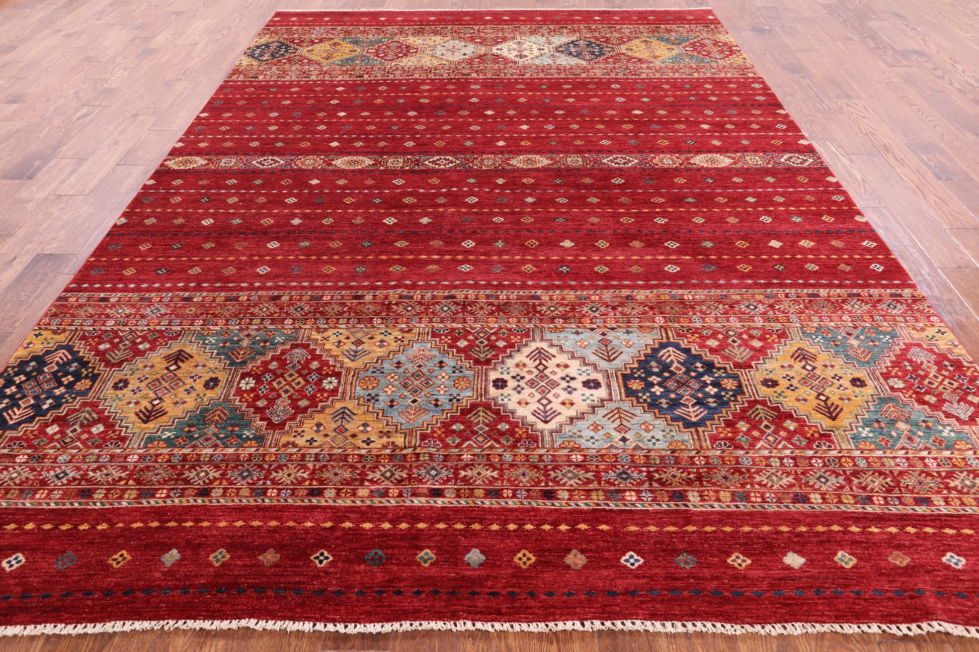Red Khorjin Persian Gabbeh Hand Knotted Wool Rug - 8' 3" X 11' 4" - Golden Nile