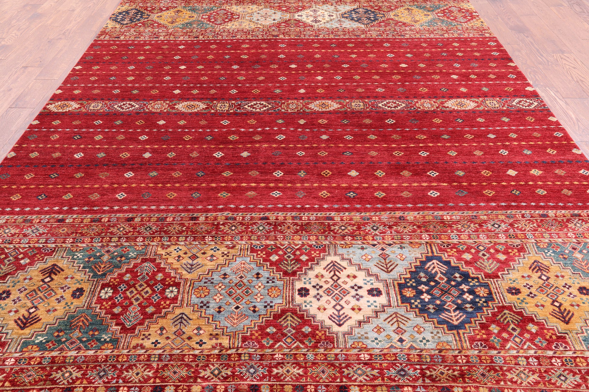 Red Khorjin Persian Gabbeh Hand Knotted Wool Rug - 8' 3" X 11' 4" - Golden Nile