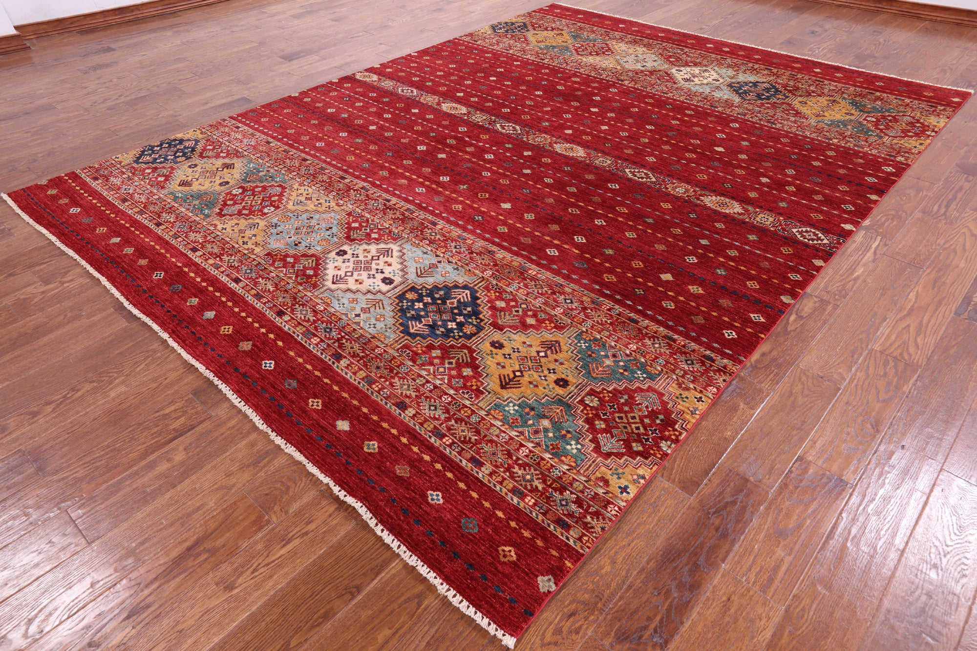 Red Khorjin Persian Gabbeh Hand Knotted Wool Rug - 8' 3" X 11' 4" - Golden Nile