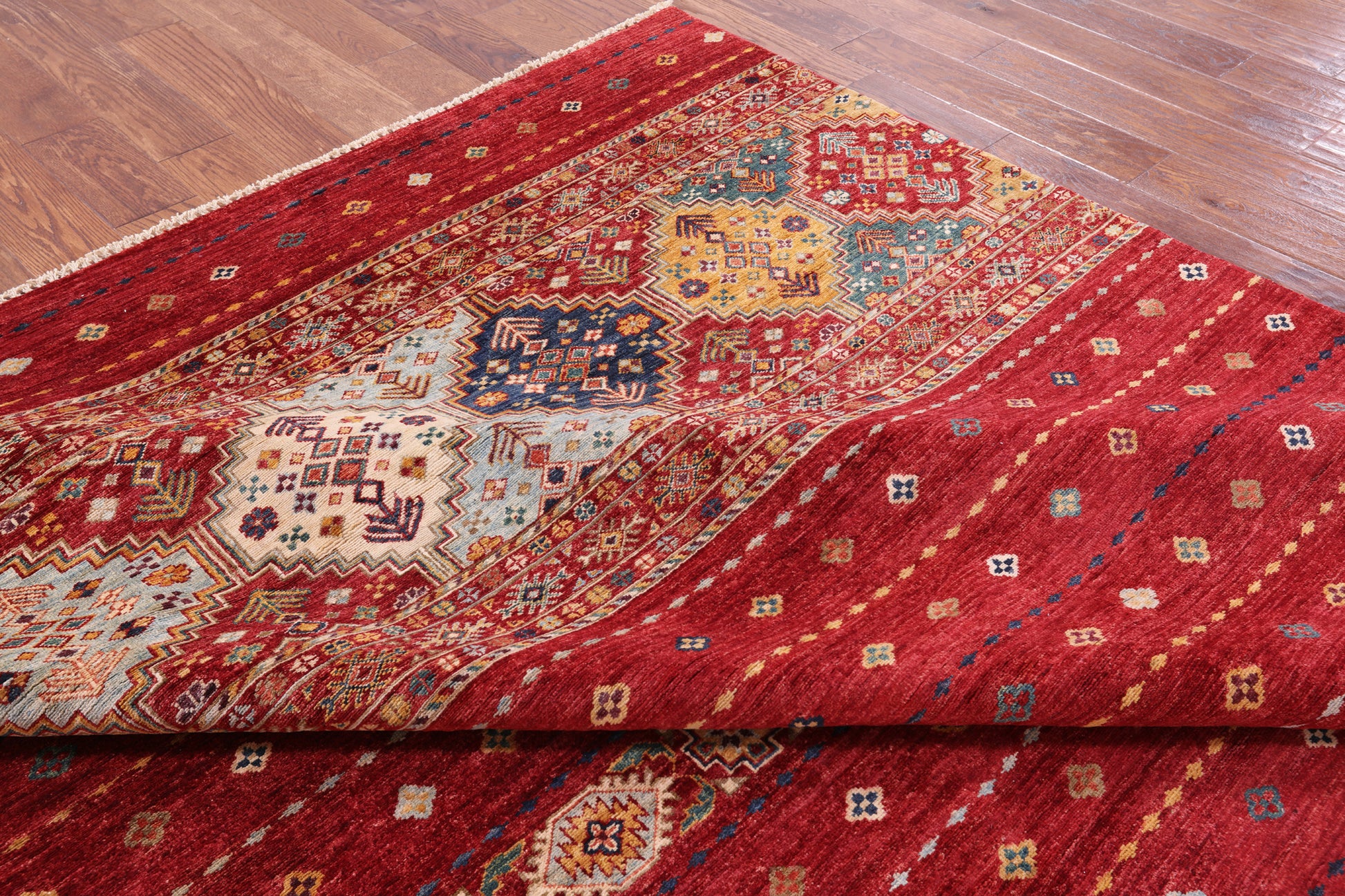 Red Khorjin Persian Gabbeh Hand Knotted Wool Rug - 8' 3" X 11' 4" - Golden Nile