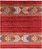 Red Tribal Khorjin Persian Gabbeh Hand Knotted Wool Rug - 8' 6" X 9' 8" - Golden Nile